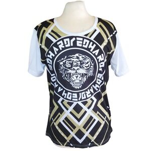 NWT Just Cavalli Tiger Graphic Ed Hardy Black White Gold Pattern T-Shirt XXL